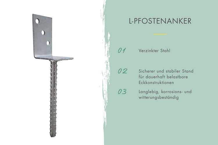 Karibu Pfostenträger L-Form zum Einbetonieren mit Schrauben