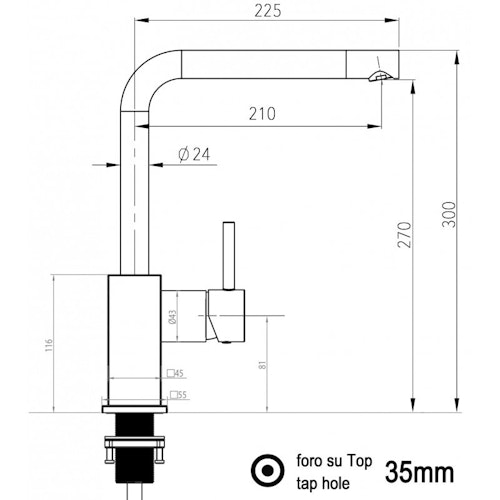 Wasserhahn Küchenarmatur, QU, mit 360° schwenkbarem L-Auslauf, Verchromt / Schwarz Granit