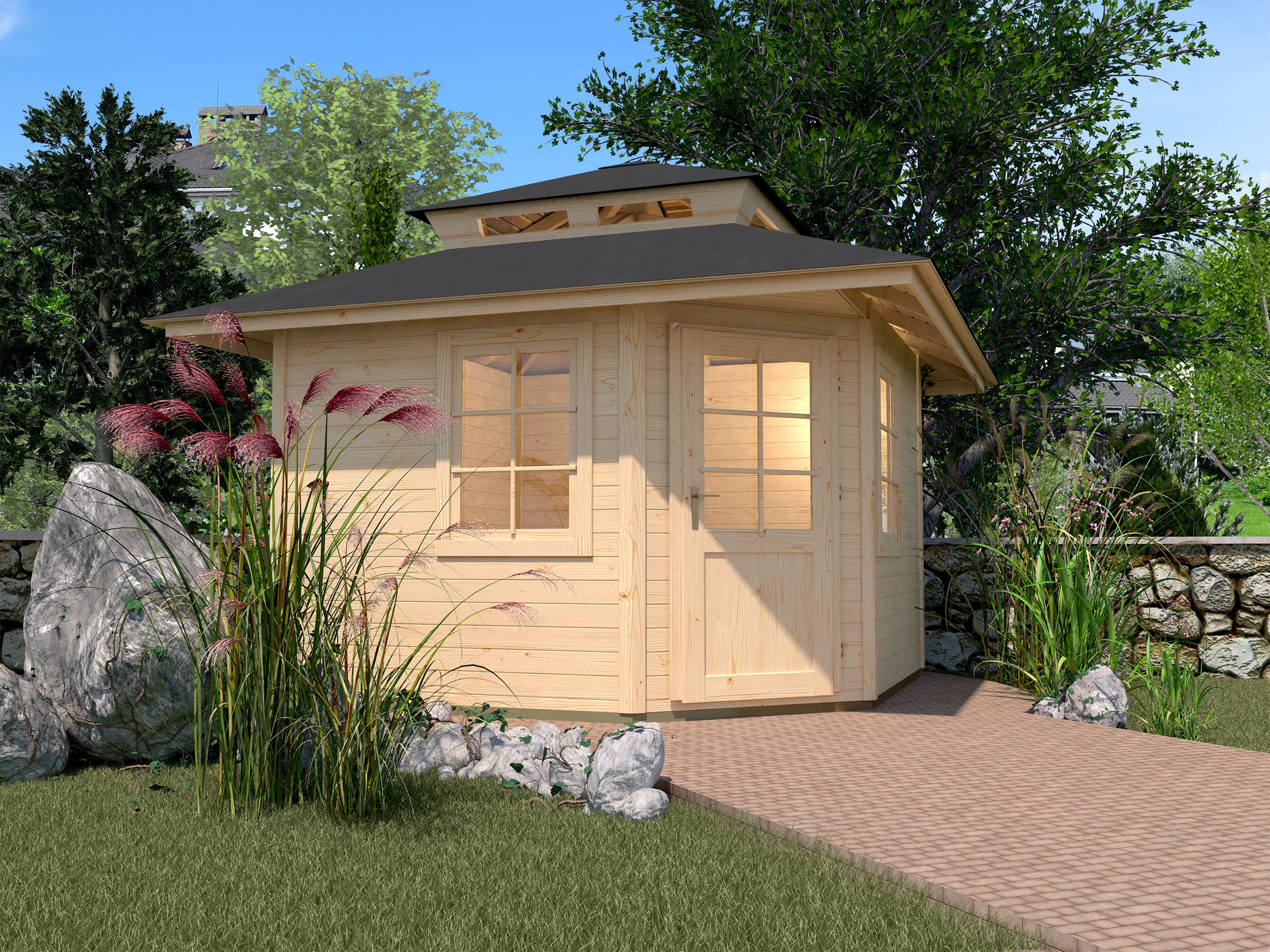 Weka 28 mm Gartenhaus 149 A 5-Eck mit Dachaufsatz