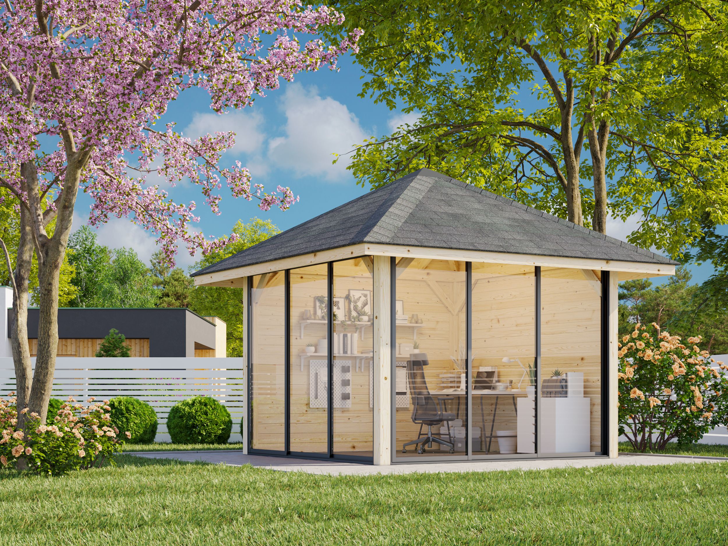Palmako Pavillon Bianca 8,3 m² Set 501 Slide Plus mit Isolierglas-Schiebetüren - 28 mm