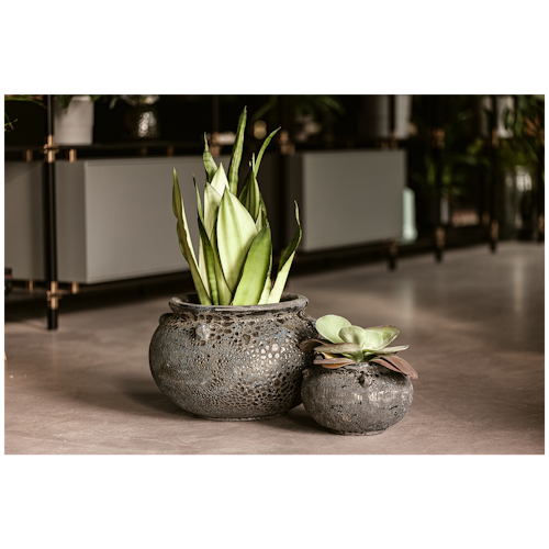 Vosteen Design Blumentopf / Pflanzgefäß Terrakotta schwarz 2er Set ø 23 cm x H 16 cm, 40 cm x H 27 cm