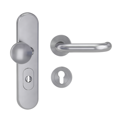 Griffwerk TITANO Kombi SB_882 ES1 (S2) -Edelstahl matt Kombi-Schutzbeschlag -Knopf/Drücker -mit Griff ALESSIA PROF Schraubt. -EM -ZA, 72mm -TS 38-50