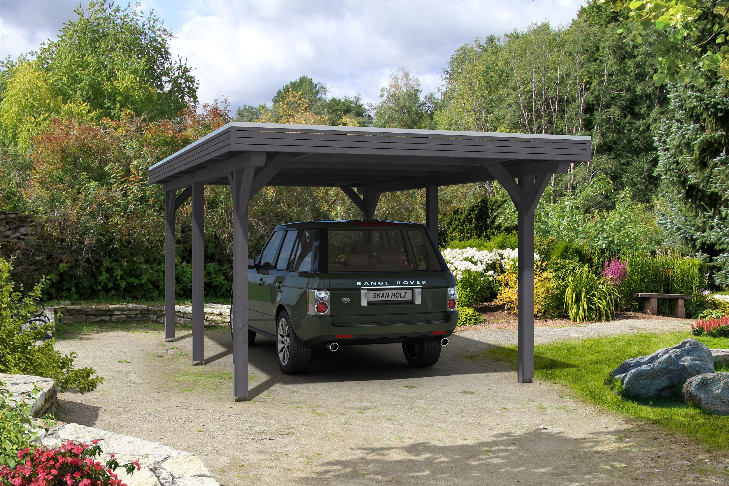 Skan Holz Spessart- Flachdach Einzelcarport aus Leimholz Breite 355 cm