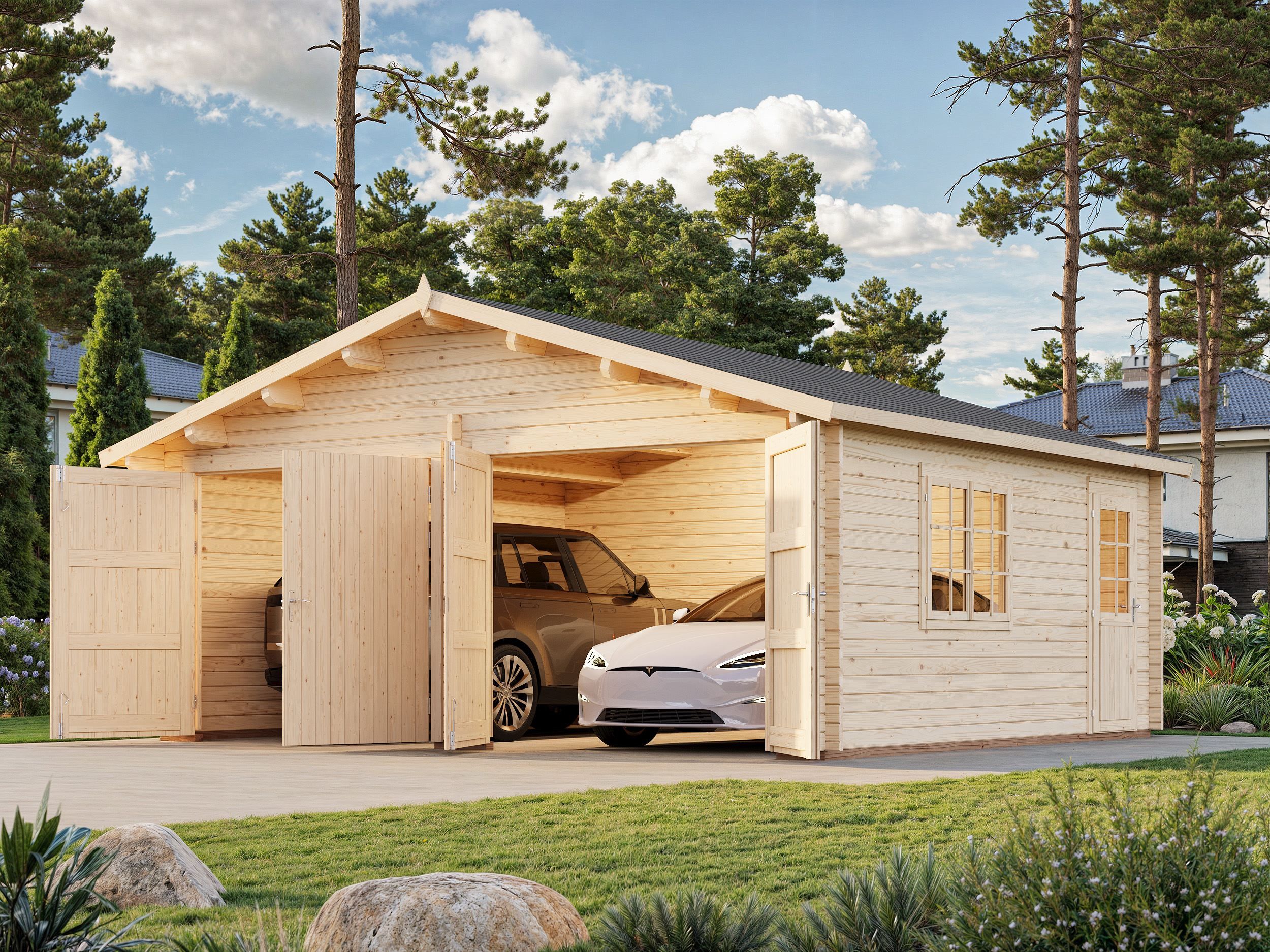 Palmako Garage Roger 28,4 m² - 44 mm - mit Holztoren