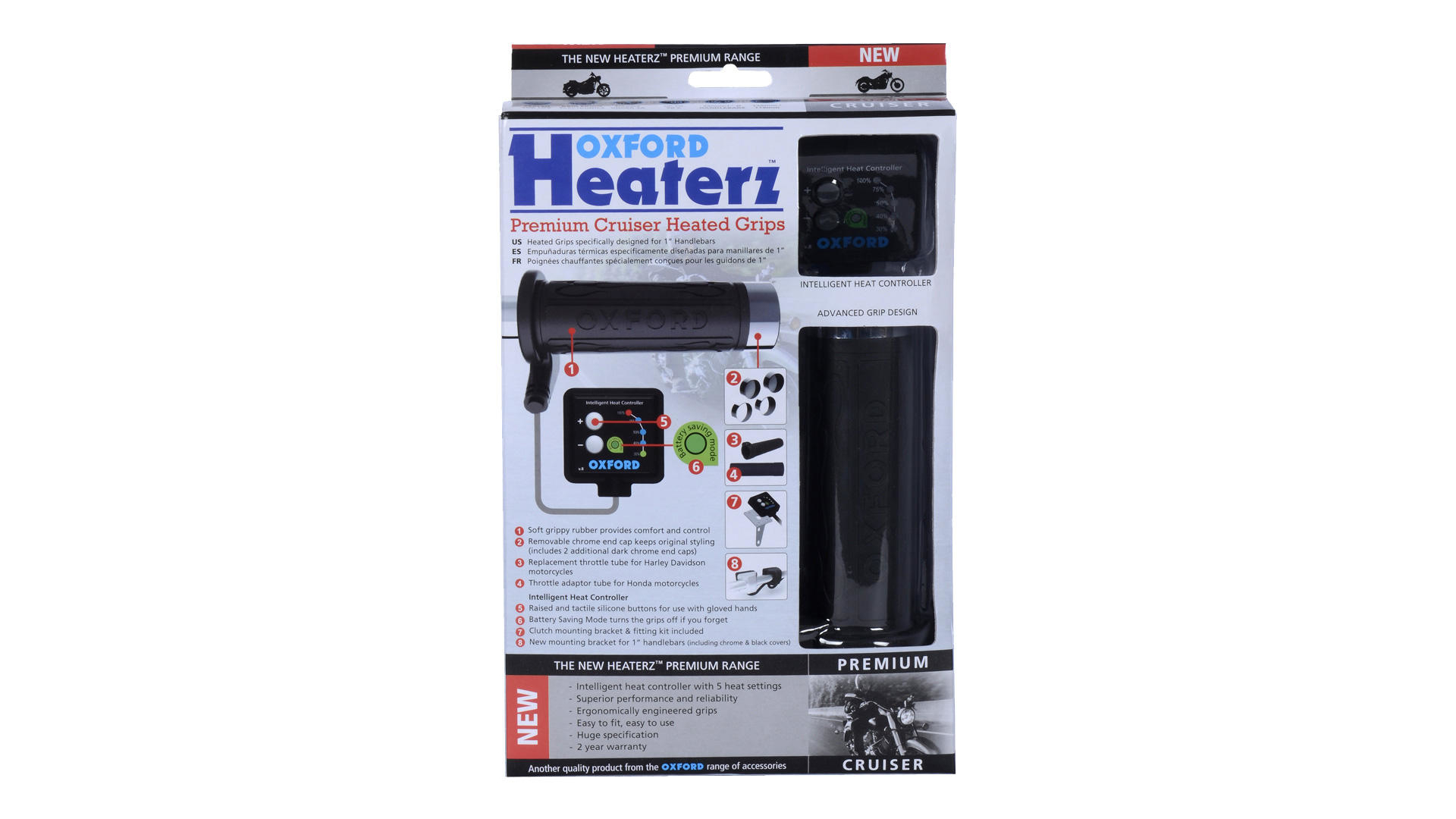 Oxford Heizgriffe Cruiser, Grifflänge 138 / 119 mm passend für 25, 4 mm Lenkerenden (1 Zoll)