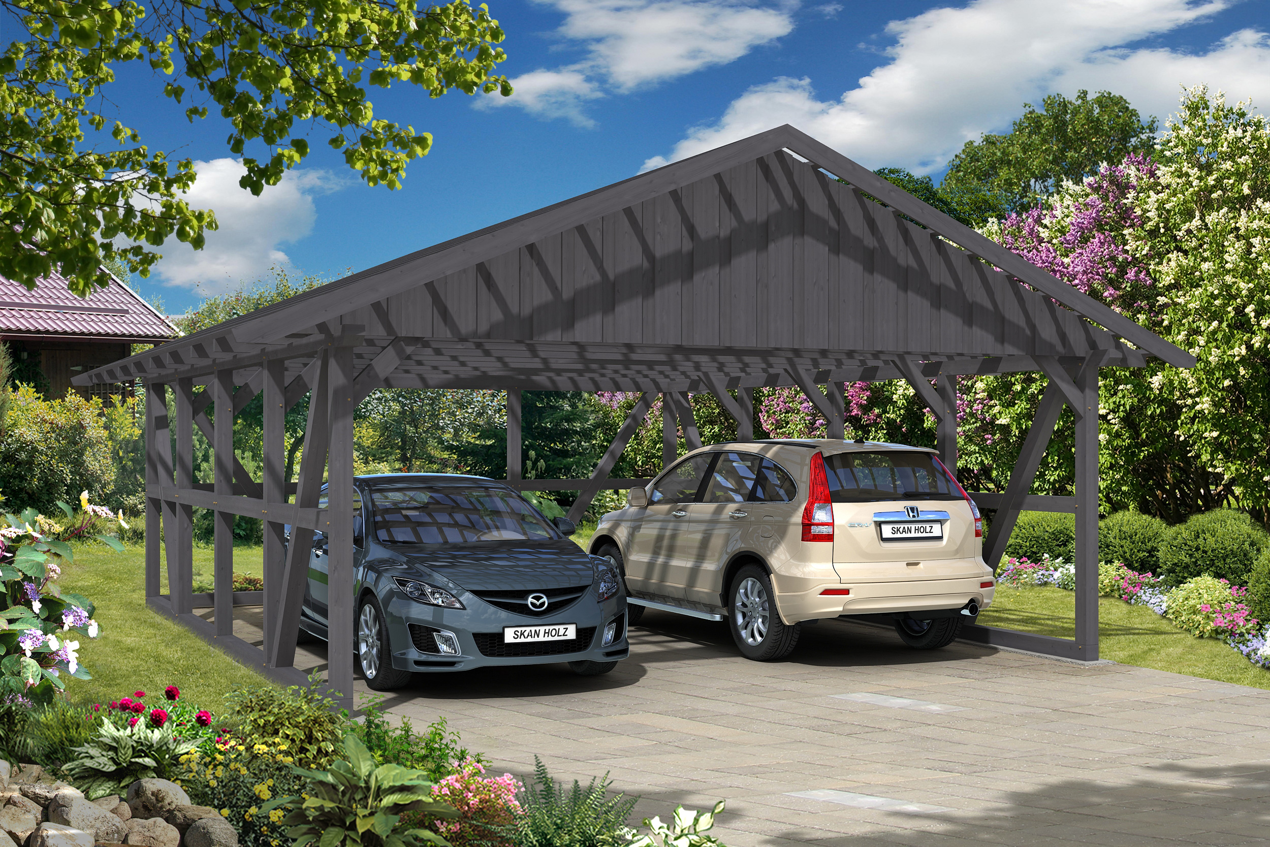 Skan Holz Schwarzwald - Satteldach Doppelcarport 684 cm Holzcarport