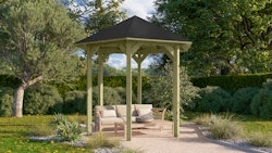 Karibu 6-Eck Pavillon Lissabon kesseldruckimprägniert Sparset inkl. Dachschindeln