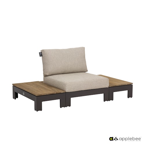 Apple Bee Lounge Mittelmodul STICKS AND MORE, Aluminium Taupe / Teak Coastal / Kissen BEE WETT (100 % Polypropylen) Natural OAK