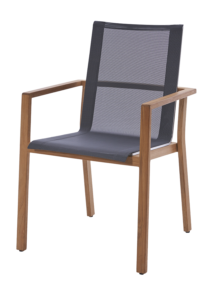 Diamond Garden Stapelstuhl VENEDIG, Premium Teak / Sunproof Sling Schwarz/Silber - Sonderaktion