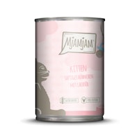 MJAMJAM Leckere Mahlzeit Kitten 400g Dose Katzennassfutter 6 x 400 Gramm saftiges Huhn mit Lachsöl