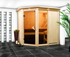 Karibu Sauna Fiona 1 mit Eckeinstieg 68 mm inkl. gratis Sauna-Zubehörset im Wert von 234,94 €