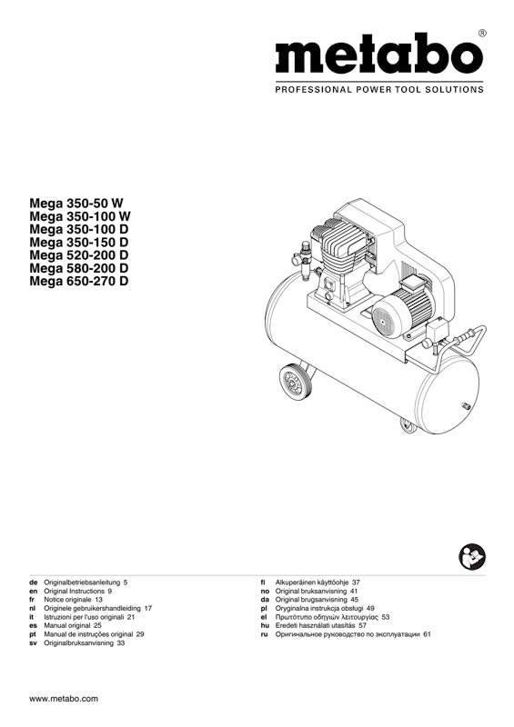 Bedienungsanleitung fÃ¼r Metabo Kompressor Mega 520-200 D