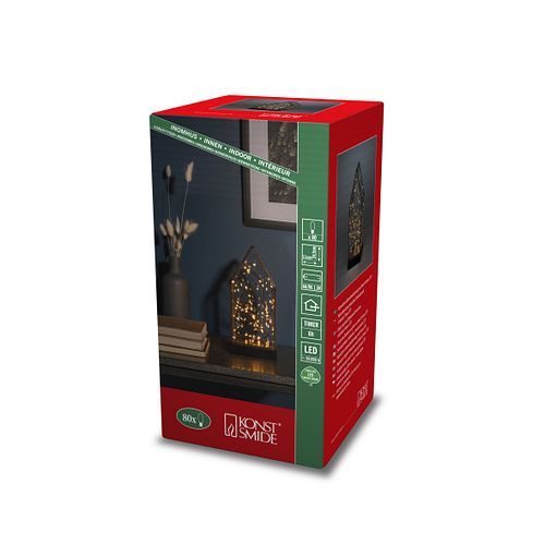 Konstsmide Weihnachtsbeleuchtung  LED Glaslaterne mit Spitze Holzfundament