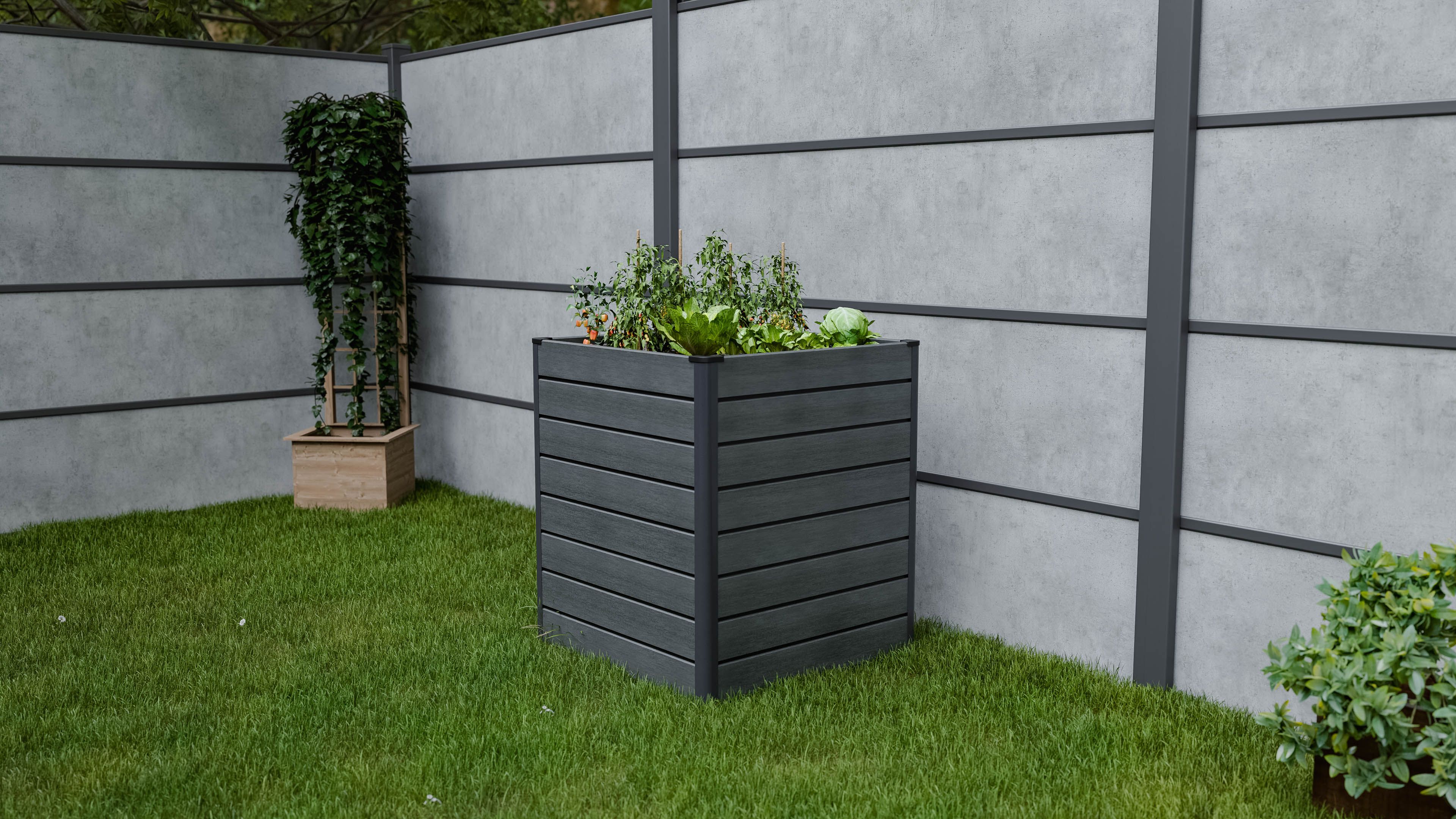 GroJa Solid Rhombus Stecksystem Hochbeet Cube 70 x 70 x 79 cm  Steingrau co-extrudiert