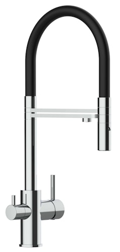 3 Wege Wasserhahn Küchenarmatur, FL, mit 360° schwenkbarem Auslauf, abnehmbare 2 strahl Handbrause, Verchromt / Schwarz