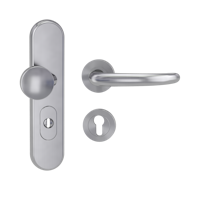 Griffwerk TITANO Kombi SB_882 ES1 (S2) -Edelstahl matt Kombi-Schutzbeschlag -Knopf/Drücker -mit Griff DESM ULMER GRIFF PROF-EM-rund-R-ZA, 72mm -TS 38-50