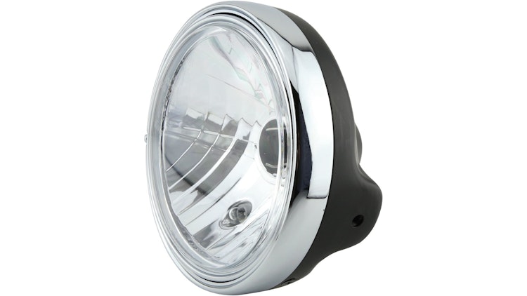 Shin Yo Hauptscheinwerfer 12 V H4, Klarglas, Gehäuse schwarz, Scheinwerferring verchromt