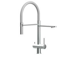 3 Wege Wasserhahn Küchenarmatur, Edelstahl Massiv mit 360° schwenkbarem Auslauf, abnehmbare 2 strahl Handbrause, Gebürstet / Grau