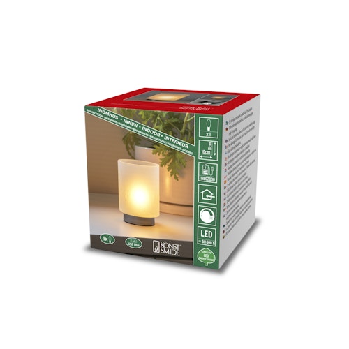 Konstsmide Weihnachtsbeleuchtung LED Kerze, mattes Glas, silberner Sockel, dimmbar, batteriebetrieben, 1,8m USB Kabel