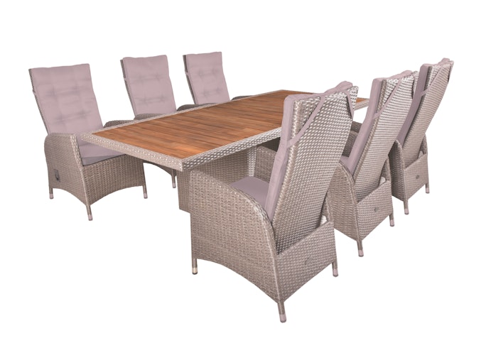 Garden Pleasure Gartenmöbel Set BRAGA 01, Tisch 220 x 100 + 6 Sessel, Polyrattan / Akazie / Kissen 100 % Polyester