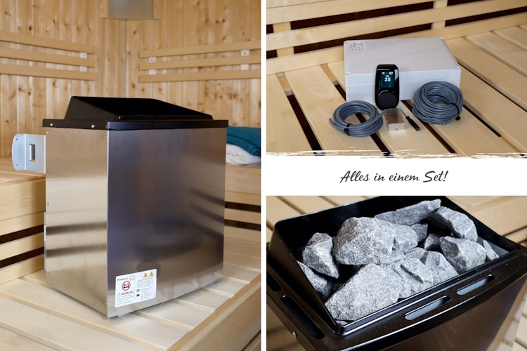 Karibu 9 kW Saunaofen finnisch anthrazit inkl. Huum WLAN Steuergerät mit App-Steuerung