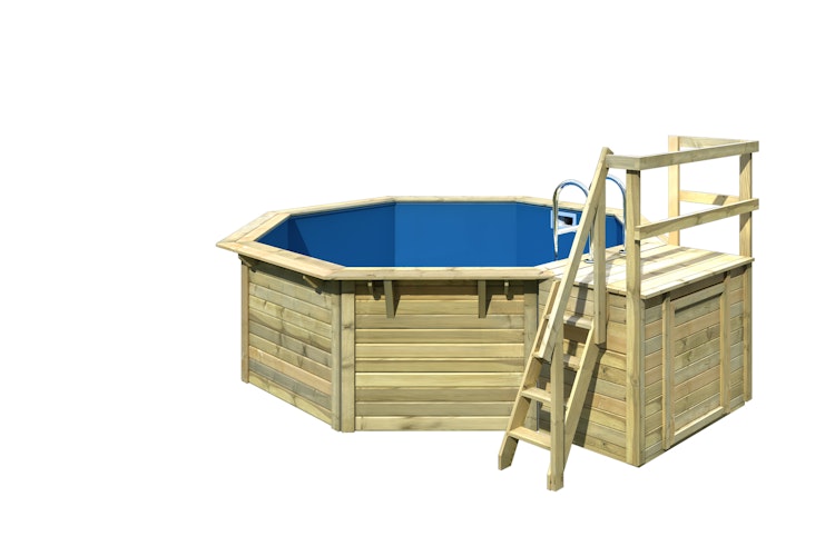 Karibu Pool Modell X1 400 x 400 cm mit Terrasse - kesseldruckimprägniert mit Metallecken
