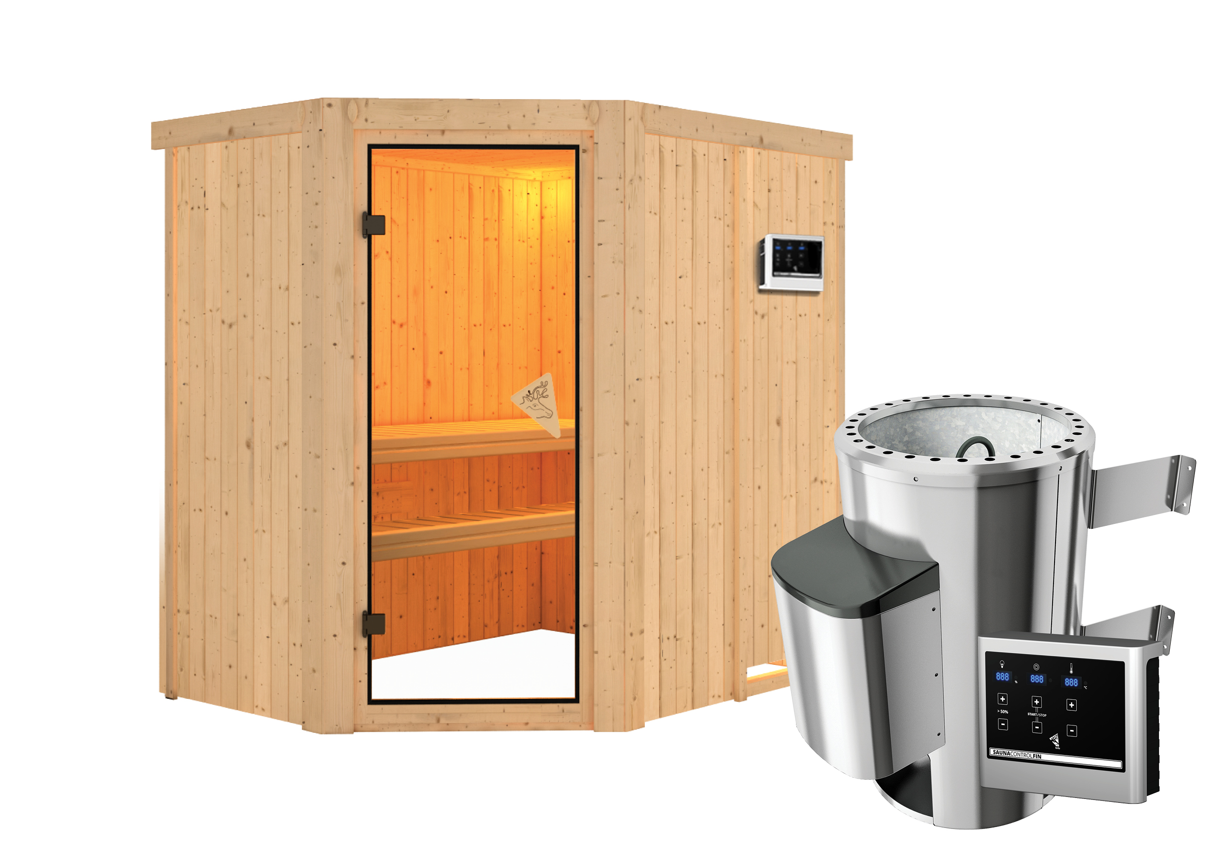 Karibu Sauna Saja-3,6kW 230V Ofen-Steuerg.-Ohne Dachkranz