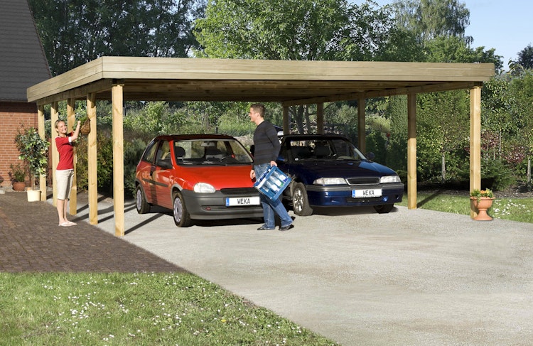 Weka Doppelcarport 609 mit Stahlblech-Trapezdachplatten