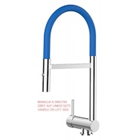 Wasserhahn Vorfenster Küchenarmatur, Umklappbar 6 CM, LINKER HEBEL, mit 360° schwenkbarem Auslauf abnehmbare 2 strahl Handbrause, Verchromt / Blau