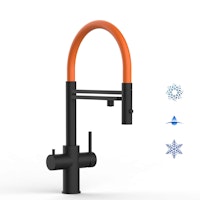 Kurzversion 47 cm - 5 Wege Wasserhahn Küchenarmatur, Edelstahl Massiv mit 360° schwenkbarem Auslauf, abnehmbare 2 strahl Handbrause, PVD Schwarz Matt / Orange