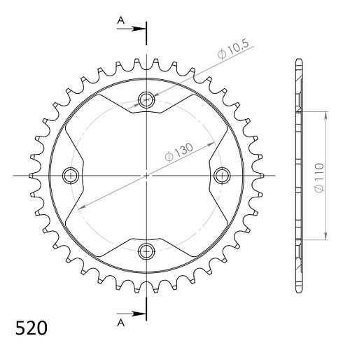 Supersprox Stahl-Kettenrad 520 38Z (Schwarz)