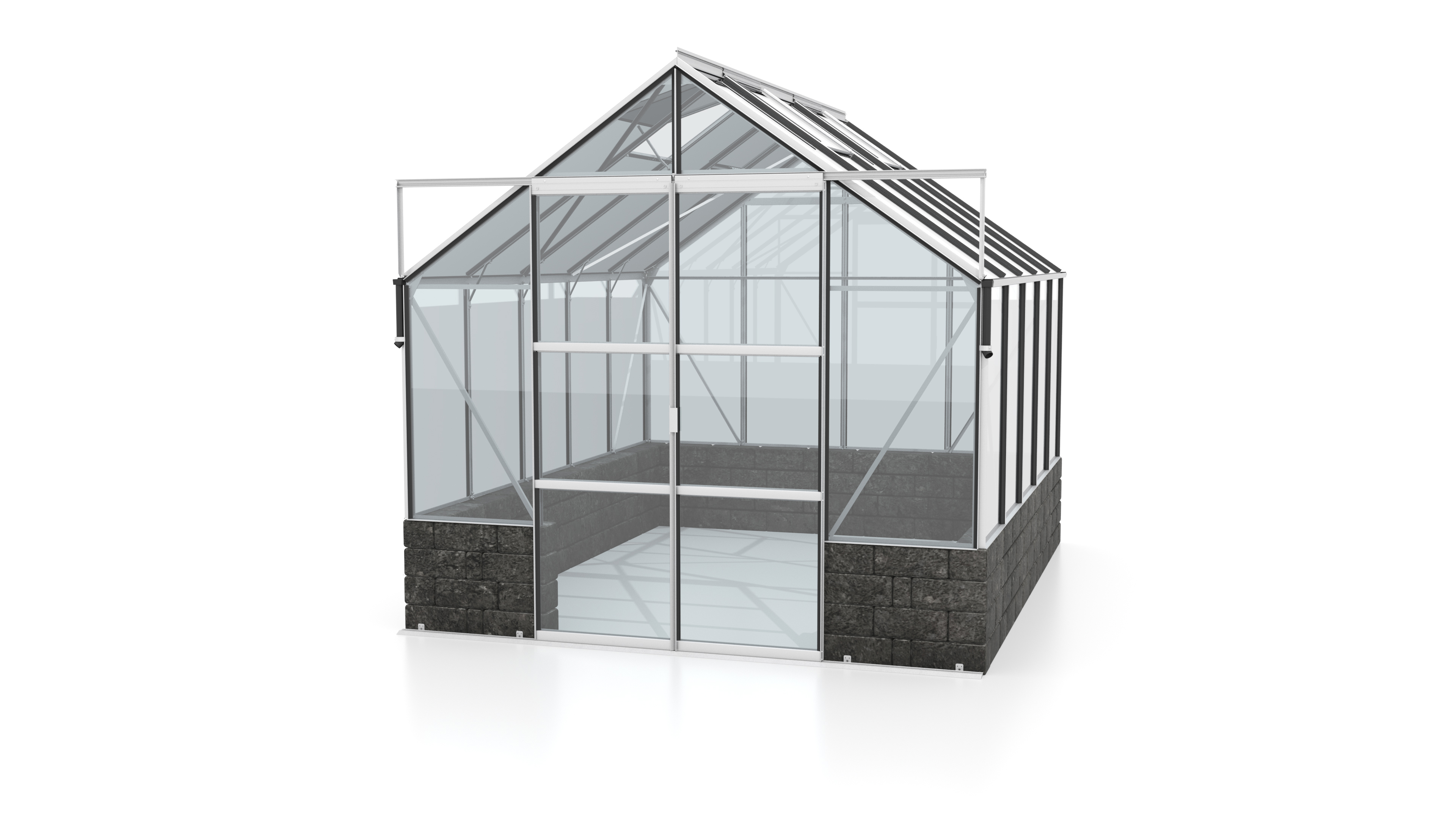 Vitavia Gewächshaus Cassandra 8300 inkl. Sockelmauer - 8,3 m² Sockel Basalt, Alu-blank eloxiert