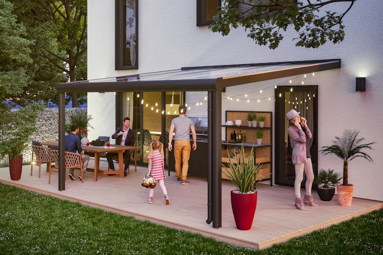 Skan Holz Aluminium Terrassenüberdachung Genua Breite 434 cm