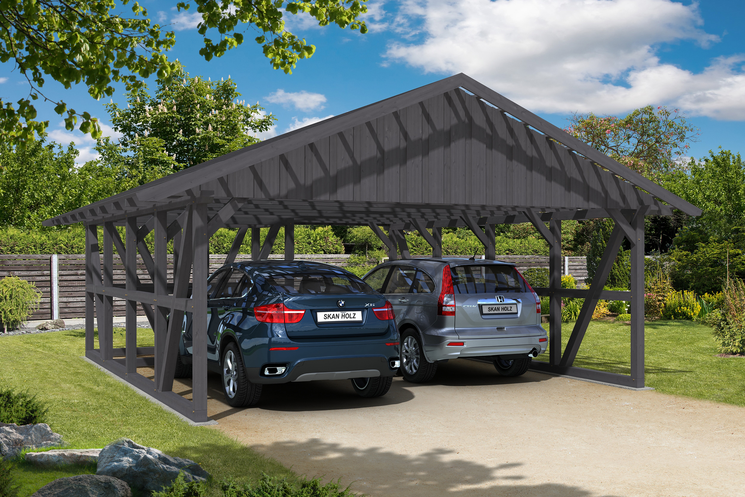 Skan Holz Schwarzwald - Satteldach Doppelcarport 684 cm Holzcarport