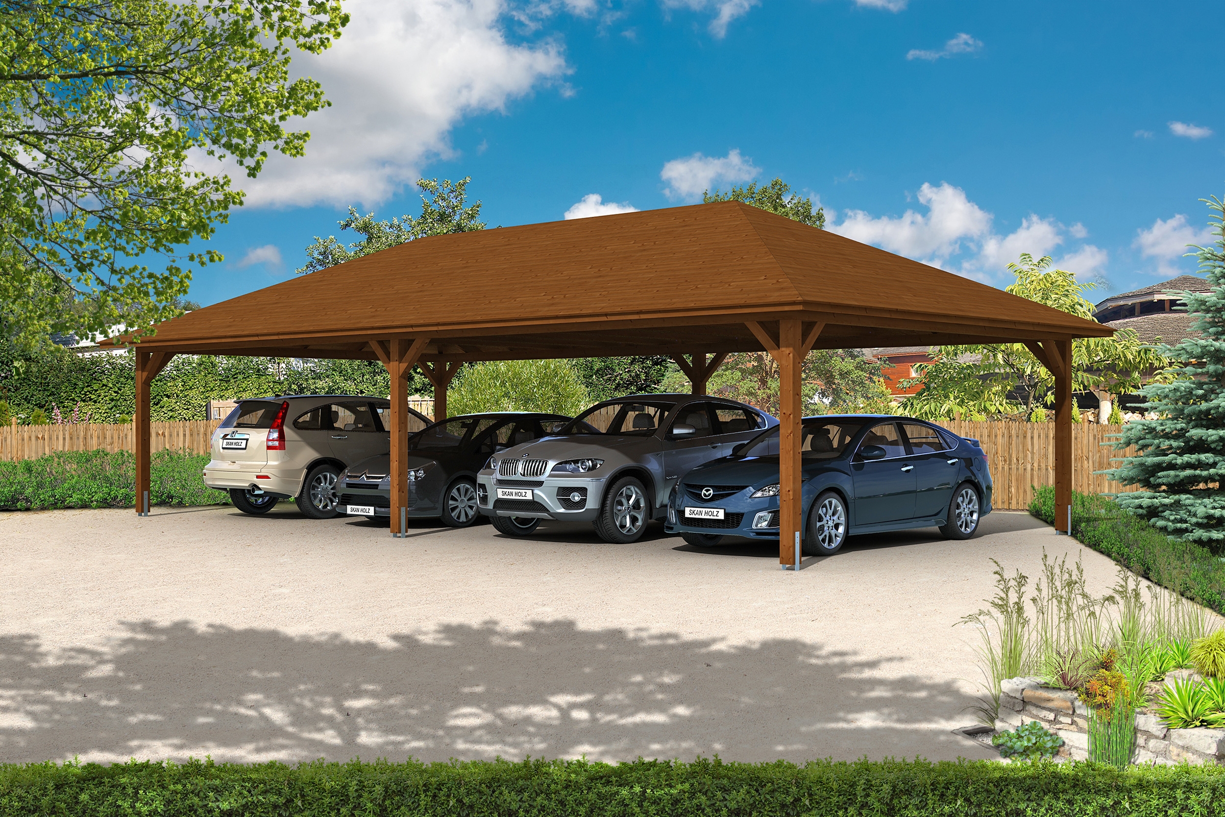 Skan Holz Carport Taunus 1176 x 634 cm-nussbaum Holzcarport