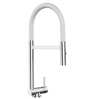 Wasserhahn Vorfenster Küchenarmatur, Umklappbar 4,5 CM, mit 360° schwenkbarem Auslauf, abnehmbare 2 strahl Handbrause, Verchromt / Weiß