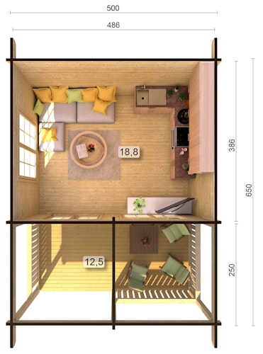 Palmako Ferienhaus Agneta 18,8+12,5 m² - 70 mm