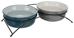 TRIXIE Napf-Set, Keramik/Metall, 2 × 1,6 l/ø 20 cm/41 × 10 × 20 cm, petrol/hellpetrol/grau/hellgrau