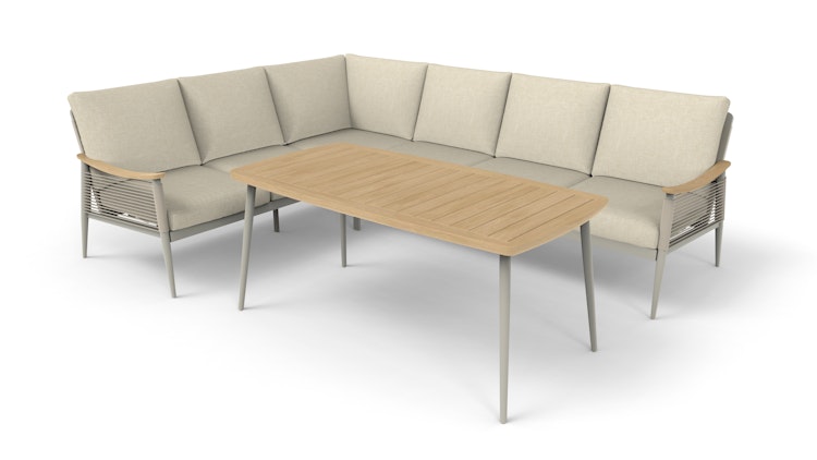 Garden Pleasure Dining Lounge-Eckgruppe TULUM, Alu Sandbeige / Nonwood / Rope Beige / Kissen 100 % Polyester