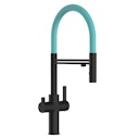 Vorschaubild 3 Wege Wasserhahn Küchenarmatur, FC, mit 360° schwenkbarem Auslauf, abnehmbare 2 strahl Handbrause, Schwarz Matt / Türkis