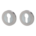 Vorschaubild Griffwerk Schlüsselrosettenpaar Zink rund mit Zierring Profilzylinder Schraubtechnik Chrom-Nickelmatt