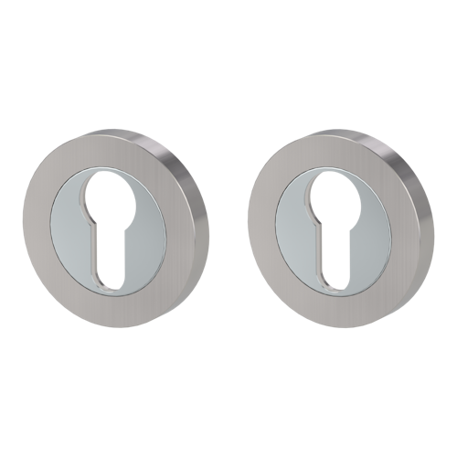 Griffwerk Schlüsselrosettenpaar Zink rund mit Zierring Profilzylinder Schraubtechnik Chrom-Nickelmatt