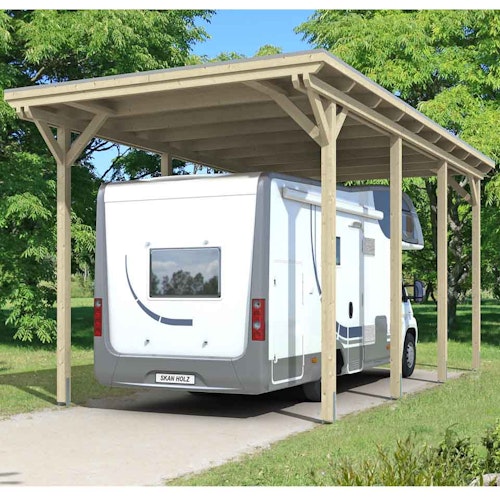 Skan Holz Caravan-Carport Emsland 404x846 cm mit erhöhter Einfahrt
