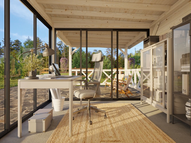 Palmako Gartenhaus Connect Lenna 16,6 m² Set 703 Slide Plus mit Isolierglas-Schiebetüren - 28 mm