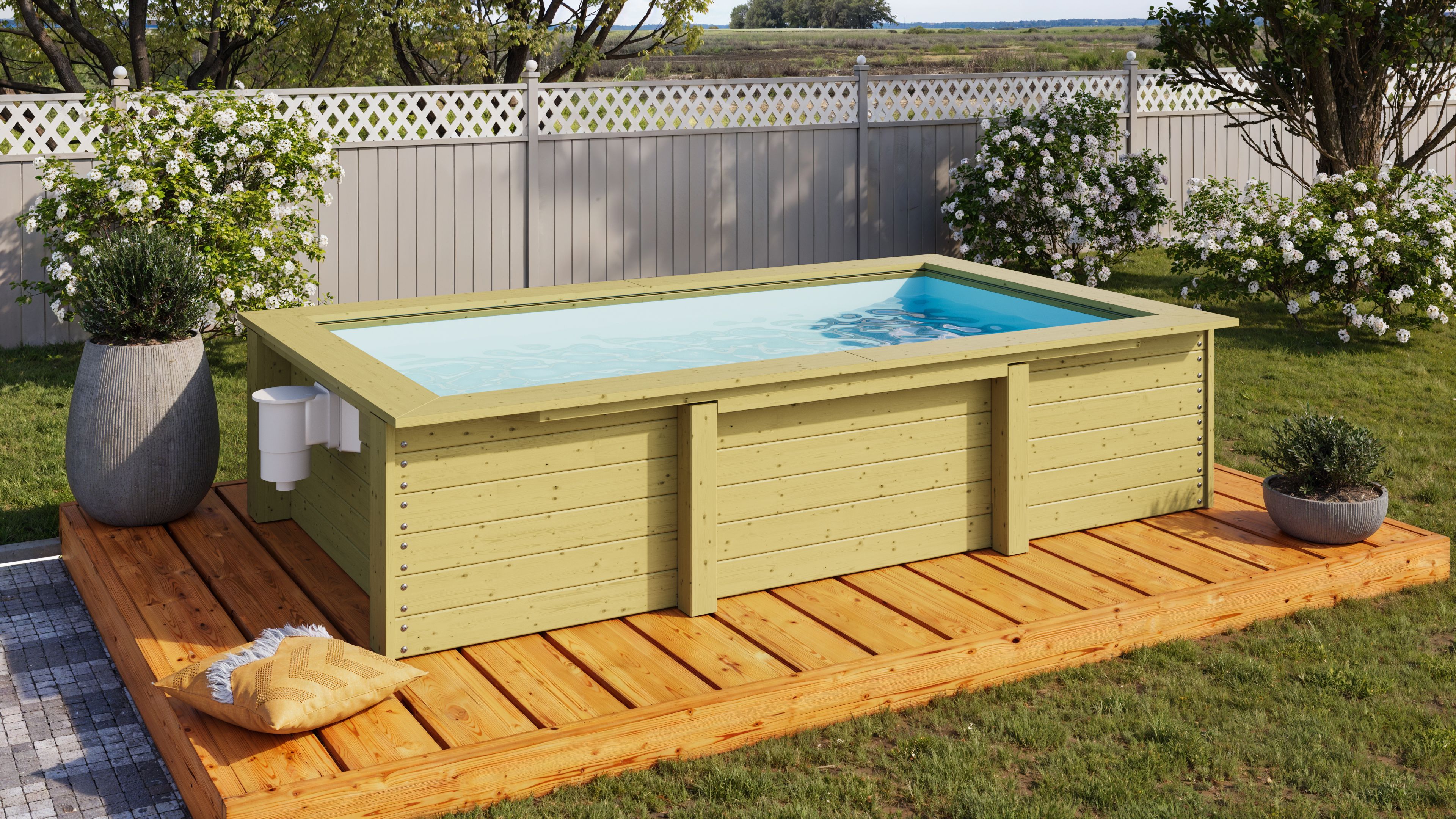 Karibu Triton Rechteck Pool - 305 x 182 cm - kesseldruckimprägniert inkl. gratis Sandfilteranlage & Pool-Starterset (Gesamtwert 418,99€)