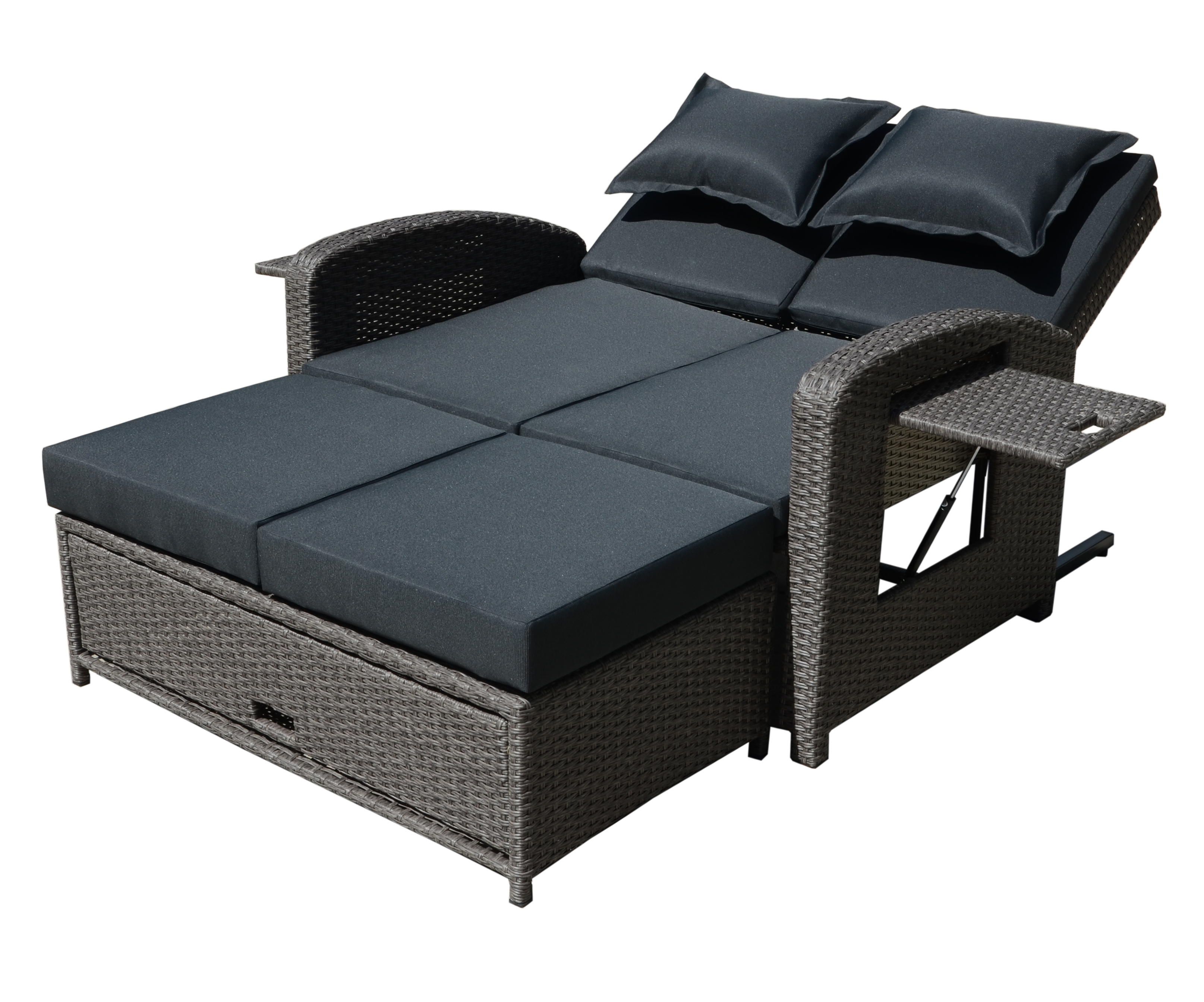 Garden Pleasure Funktionssofa NIZZA, Polyrattan Braun / Kissen 100 % Polyester Schwarz