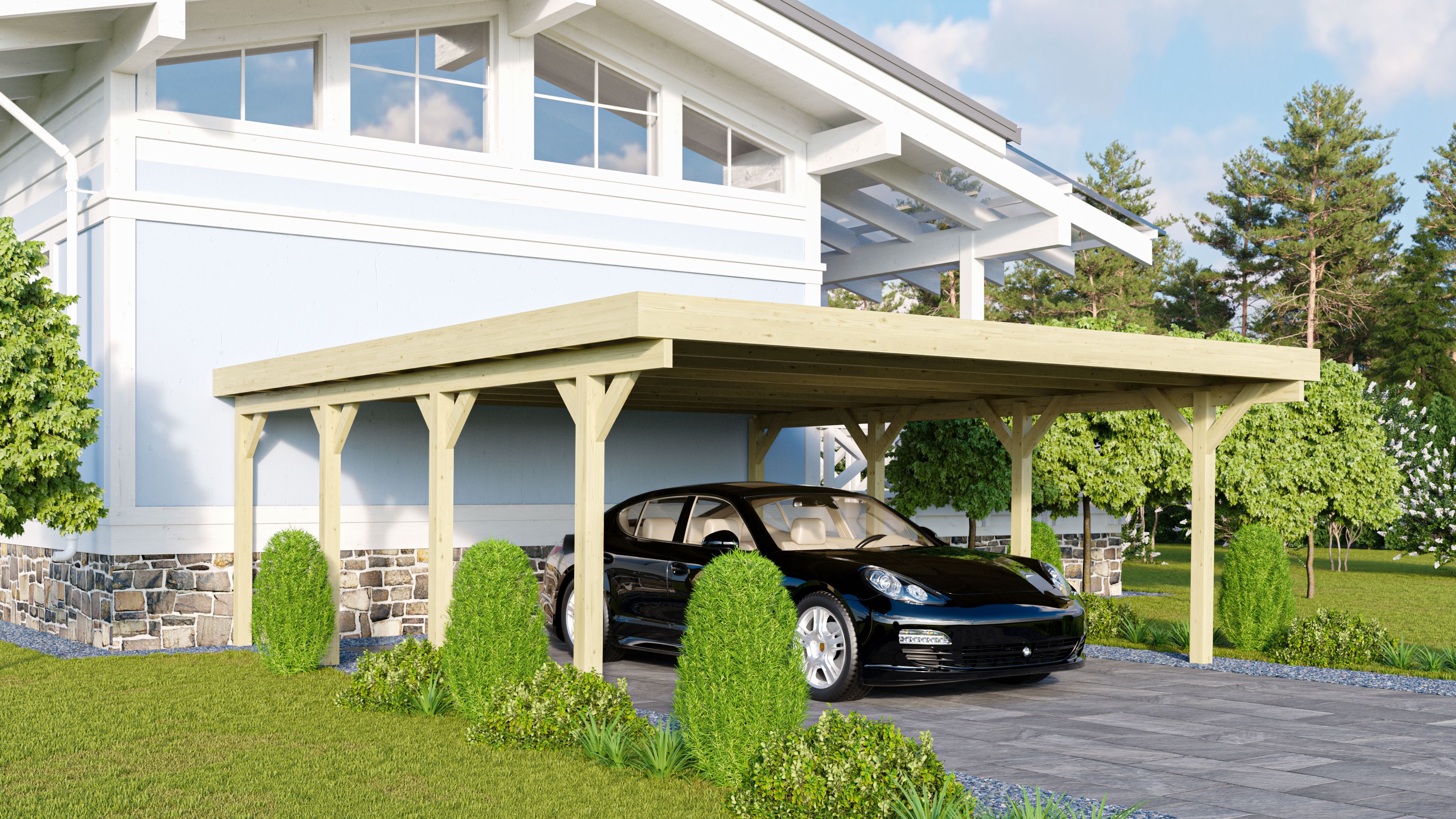 Karibu Carport Doppelcarport Classic Doppel 2 - kesseldruckimprägniert