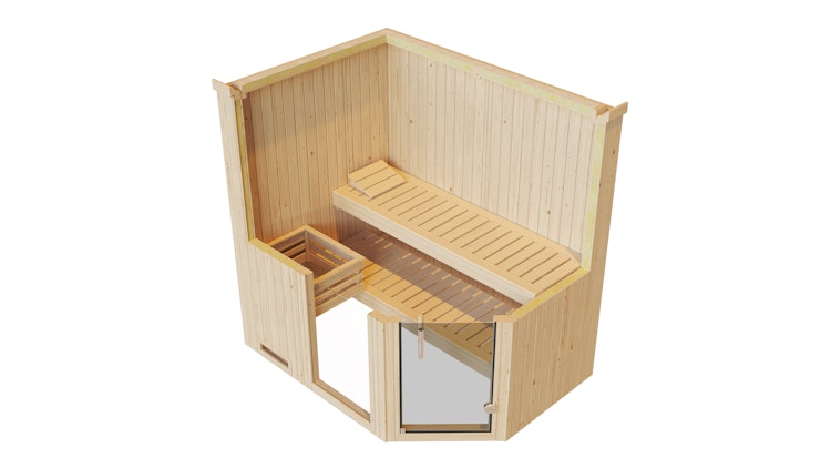 Weka Elementsauna Varberg 1 Trend mit Eckeinstieg & weiß lasierten Fronten - 68 mm