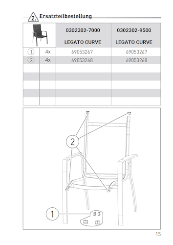 Kettler Ersatzteil Stopfen für Multipositionssessel & Stapelsessel LEGATO CURVE, 4er Set