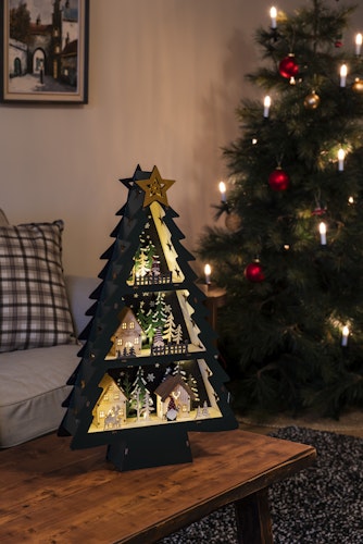 Konstsmide Weihnachtsbeleuchtung LED Holzsilhouette Weihnachtsbaum, batteriebetrieben